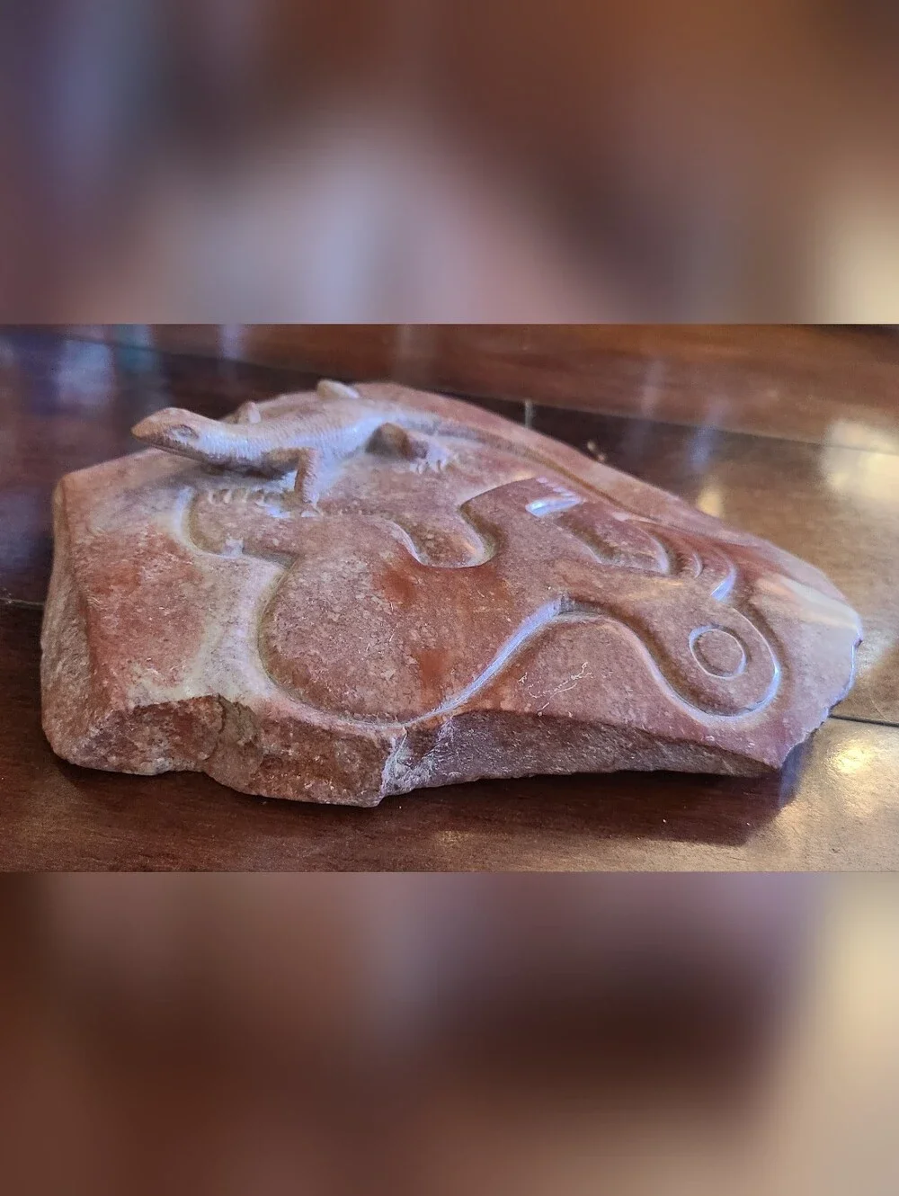 Polished 3D Hand Carved Stone Relief - Peruvian Nazca Monkey & Lizard 6